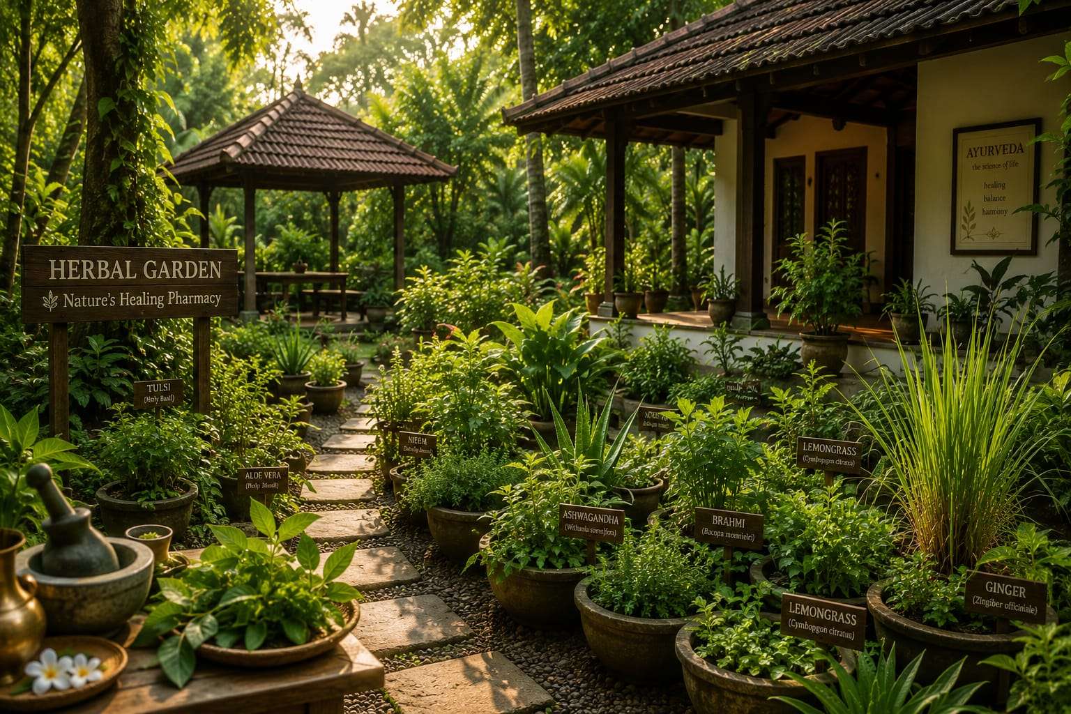Herbal garden with medicinal plants