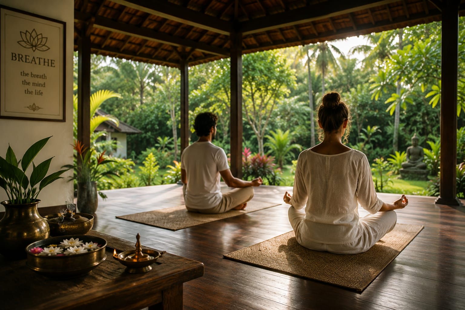 Yoga and meditation session by the water